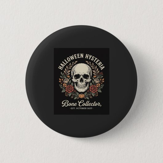 Halloween-Totenschädel-Blumenknochen-Sammler-Desig Button (Vorderseite)