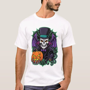 Halloween-Totenschädel Gentleman Kürbis Spinne Vek T-Shirt