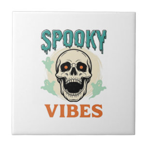 Halloween-Totenschädel Gruselige Vibes Vintage-Hor Fliese