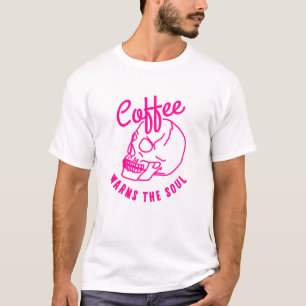 Halloween-Totenschädel Kaffee wärmt die Seele rosa T-Shirt