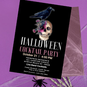 Halloween-Totenschädel-Krähen-Cocktail-Erwachsenen Einladung