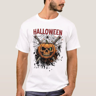 Halloween-Totenschädel-Kürbis-gekreuzte Schwerter T-Shirt