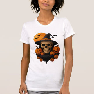 Halloween-Totenschädel mit Kürbissen und Hexenhut T-Shirt