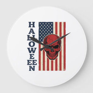 Halloween-Totenschädel-patriotische-vintage-grusel Große Wanduhr