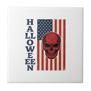 Halloween-Totenschädel-Patriotisches Vintage-Gruse Fliese
