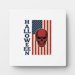Halloween-Totenschädel-Patriotisches Vintage-Gruse Fotoplatte