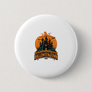 Halloween Town Vintage Spukschloss-Kürbis-Design Button