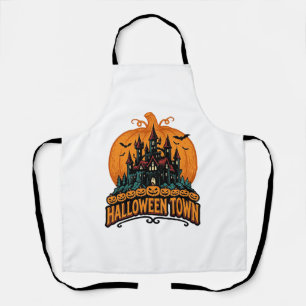 Halloween Town Vintage Spukschloss-Kürbis-Design Schürze
