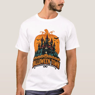 Halloween Town Vintage Spukschloss-Kürbis-Design T-Shirt