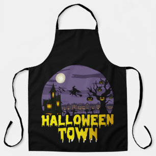 Halloween Town Vollmond Szene mit Spuk Haus Schürze