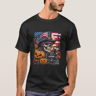 Halloween Train and Skull mit Pumpkin American Fl T-Shirt