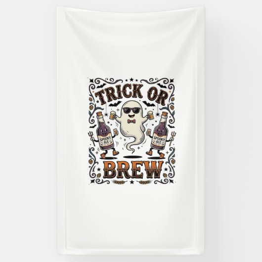 Halloween-Trank Trick oder Brauen Vintage Graviert Banner (Vertikal)