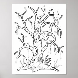 Halloween Tree Coloring Page Art Poster
