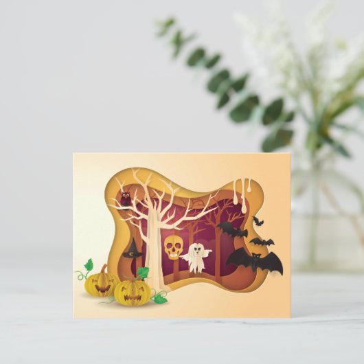 Halloween Tree Papercut Ghost & Skull Postkarte (Stehend Vorderseite)