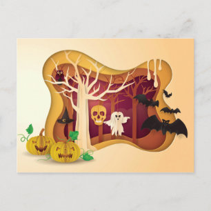Halloween Tree Papercut Ghost & Skull Postkarte