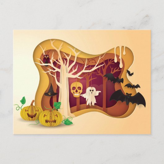 Halloween Tree Papercut Ghost & Skull Postkarte (Vorderseite)