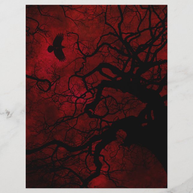 Halloween Tree Red Scrapbook Paper (Vorderseite)