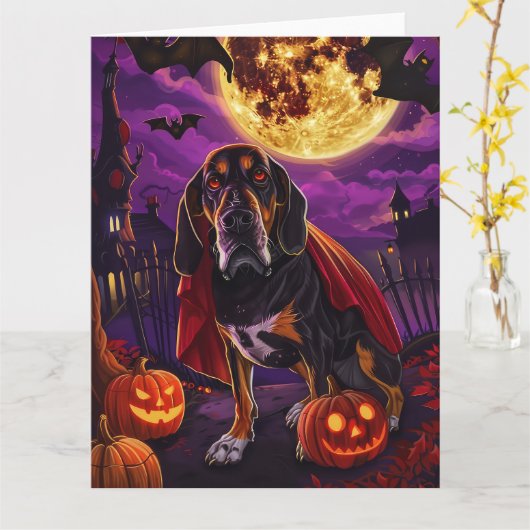Halloween Treeing Walker Vampir-Kürbisse Gruselig Karte (Gelbe Blume)
