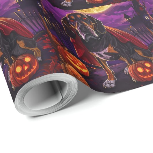 Halloween Treeing Walker Vampire Pumpkins Beängsti Geschenkpapier (Rolleneckpunkt)
