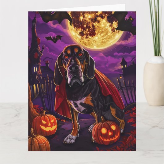 Halloween Treeing Walker Vampire Pumpkins Beängsti Karte (Vorderseite)