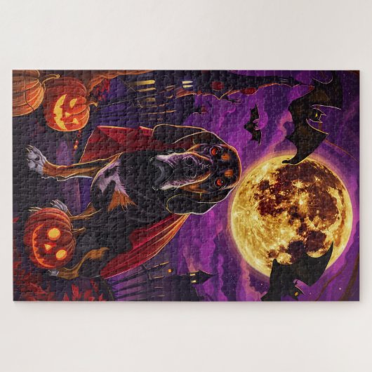 Halloween Treeing Walker Vampire Pumpkins Beängsti Puzzle (Horizontal)