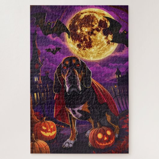 Halloween Treeing Walker Vampire Pumpkins Beängsti Puzzle (Vertikal)