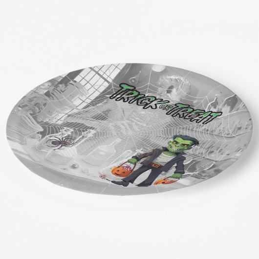 Halloween Trick der Leckerei Frankenstein Pappteller (Schrägansicht)