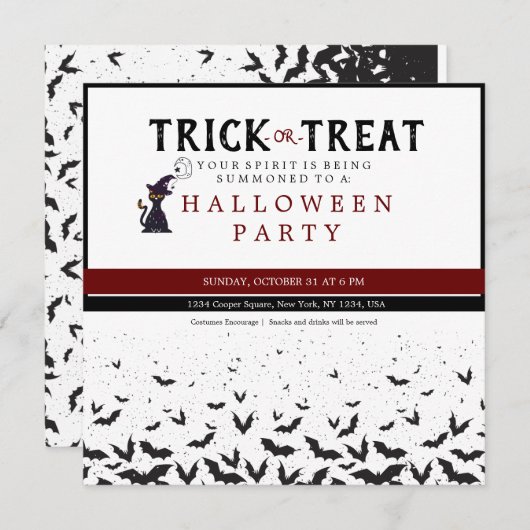 Halloween Trick oder behandeln Beängstigend Cat Pa Einladung (Vorne/Hinten)