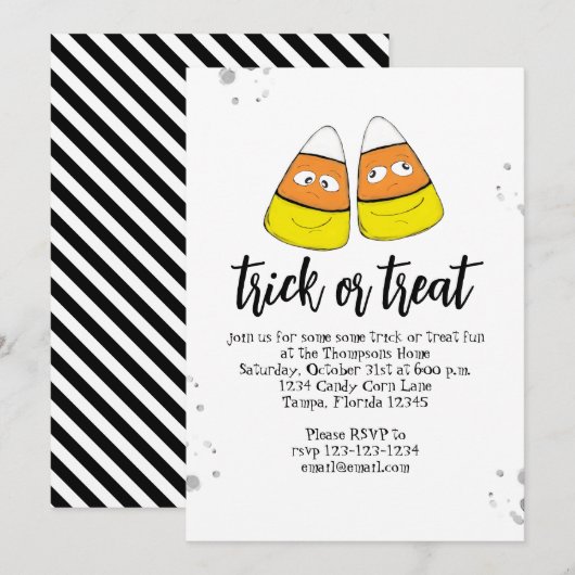 Halloween Trick oder behandeln Niedliche Candy Cor Einladung (Vorne/Hinten)