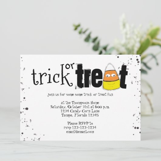 Halloween Trick oder behandeln Niedliche Candy Cor Einladung (Stehend Vorderseite)