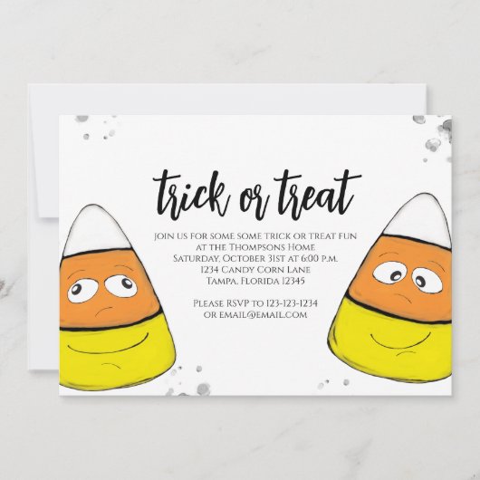 Halloween Trick oder behandeln Niedliche Candy Cor Einladung (Vorderseite)