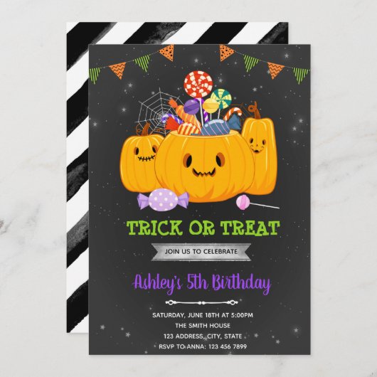 Halloween-Trick oder Geburtstag Einladung (Vorne/Hinten)