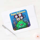 Halloween Trick-oder-Leckerei Aufkleber. MONSTER P Quadratischer Aufkleber (Umschlag)