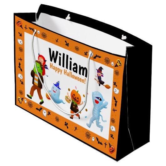 Halloween-Trick-oder-Leckerei-Parade Personalisier Große Geschenktüte (Rückseite Schrägansicht)