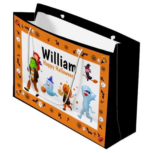 Halloween-Trick-oder-Leckerei-Parade Personalisier Große Geschenktüte (Vorderseite Schrägansicht)