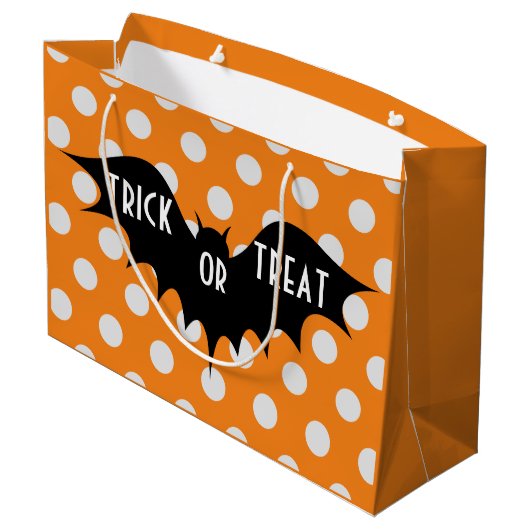 Halloween-Trick oder Orangenpolka-Punkte Große Geschenktüte (Rückseite Schrägansicht)