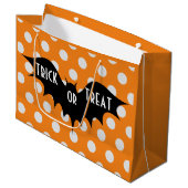 Halloween-Trick oder Orangenpolka-Punkte Große Geschenktüte (Vorderseite Schrägansicht)