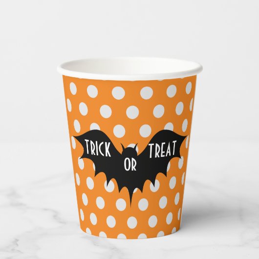 Halloween-Trick oder Orangenpolka-Punkte Pappbecher (Rückseite)