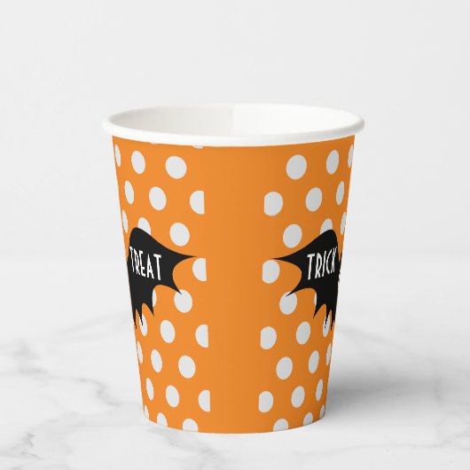Halloween-Trick oder Orangenpolka-Punkte Pappbecher (Links)