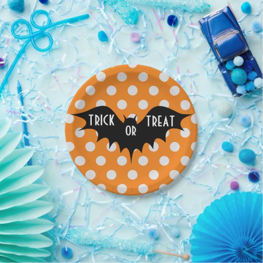 Halloween-Trick oder Orangenpolka-Punkte Pappteller (Party)