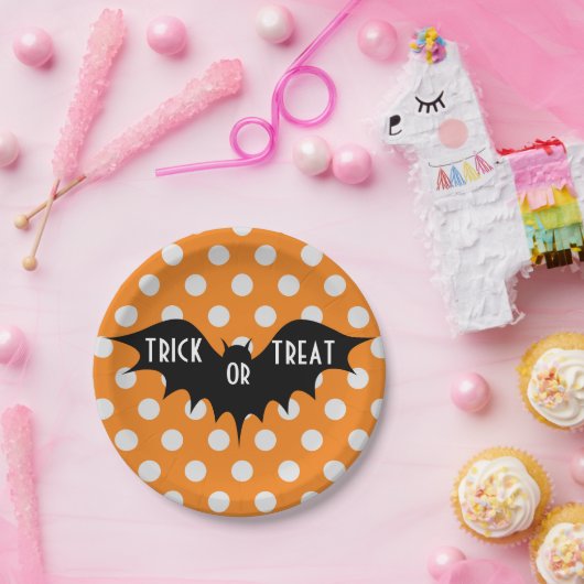 Halloween-Trick oder Orangenpolka-Punkte Pappteller (Party)