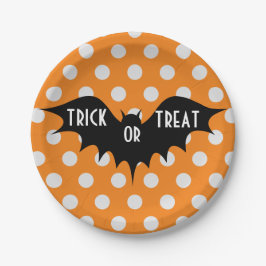 Halloween-Trick oder Orangenpolka-Punkte Pappteller