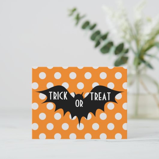 Halloween-Trick oder Orangenpolka-Punkte Postkarte (Stehend Vorderseite)