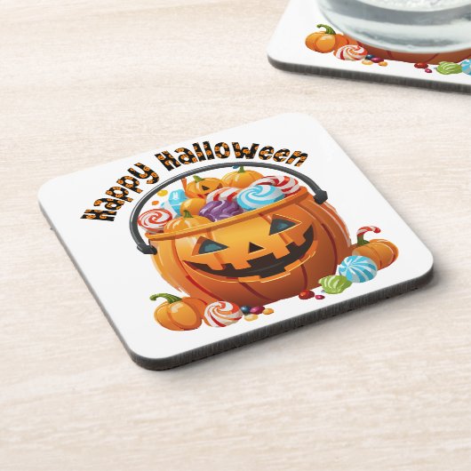 Halloween Trick oder Pail & Candy Getränkeuntersetzer (Linke Seite)