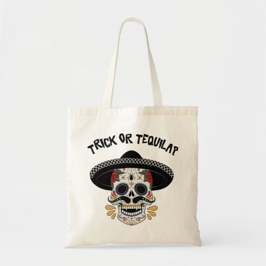 Halloween Trick oder Tequila Sugar Skull Sombrero Tragetasche (Vorne)
