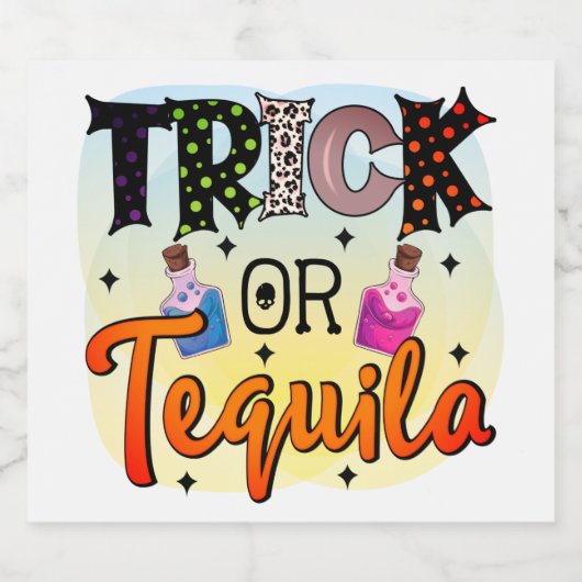 Halloween Trick oder Tequila Typografy Fun Alkoholflaschenetikett (Einzelnes Label)