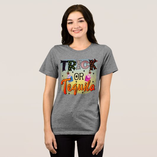 Halloween Trick oder Tequila Typografy Fun Tri-Blend Shirt (Vorderseite voll)