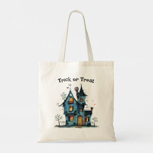 Halloween Trick oder Treat Bag mit Creepy House Tragetasche (Rückseite)