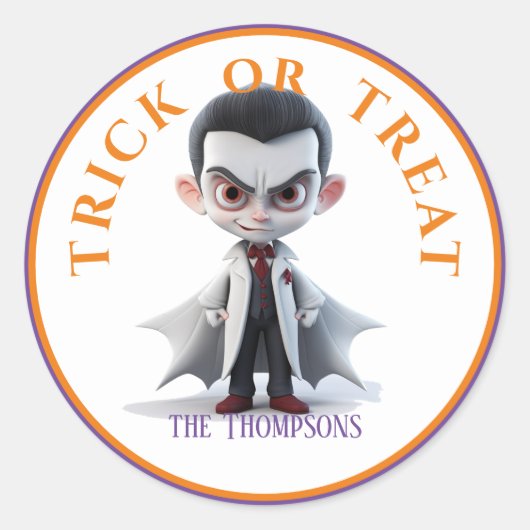 Halloween Trick oder Treat Big Head Dracula Runder Aufkleber (Vorderseite)