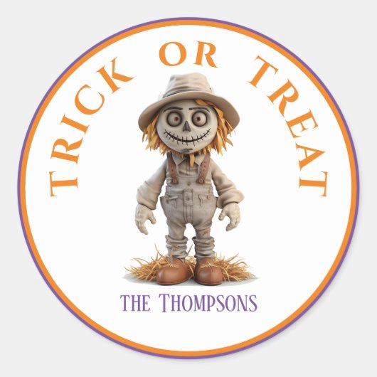 Halloween Trick oder Treat Big Mit Augen Scarecrow Runder Aufkleber (Vorderseite)